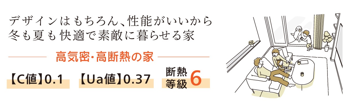 断熱等級6、C値0.1、Ua値0.37